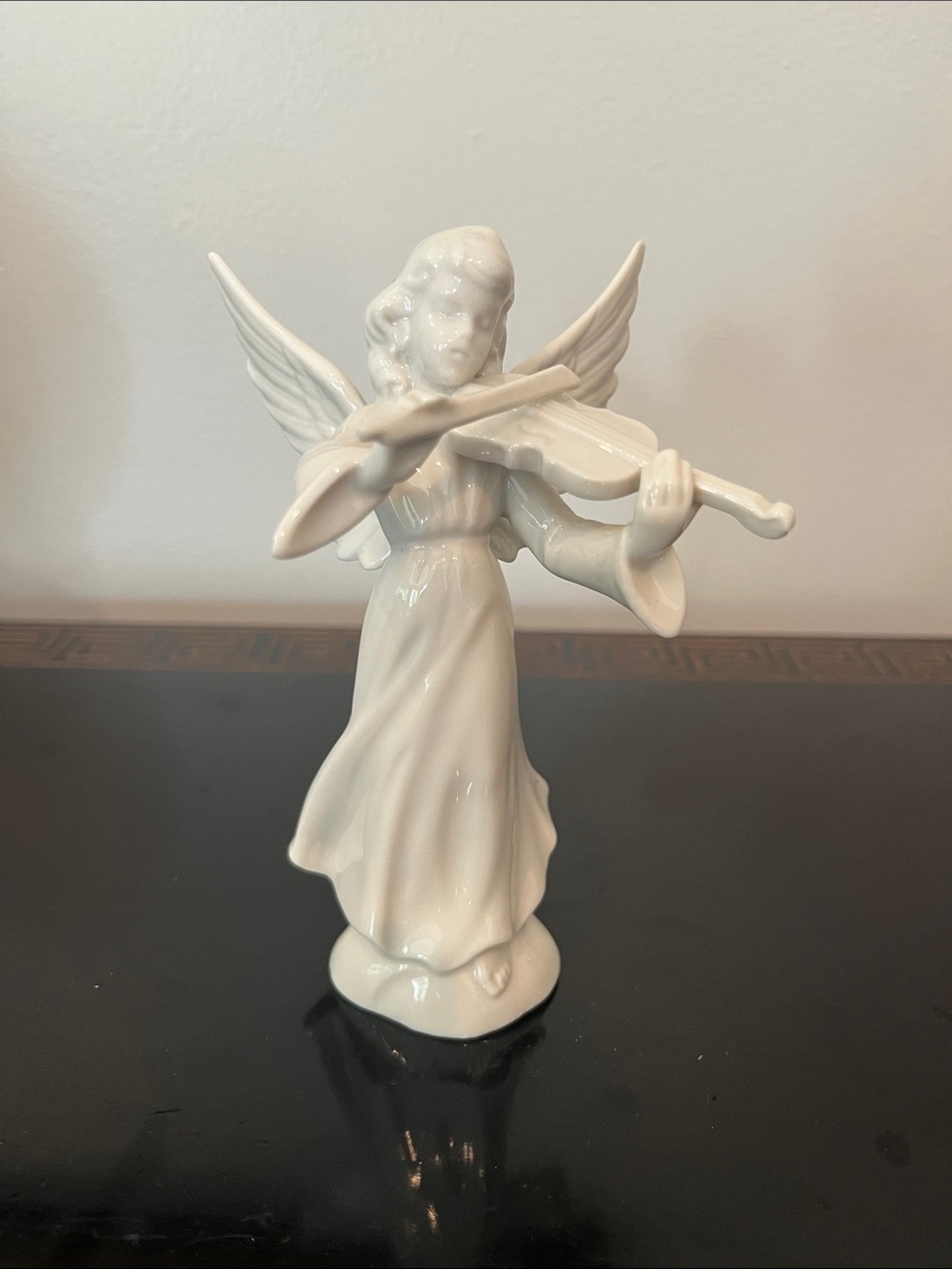 Dresden Porcelain White Porcelain Angel Figurine Playing Violin, 5.5”